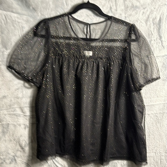 J. Crew NWT blouse women’s large gold  sparkle overlay - Picture 1 of 8